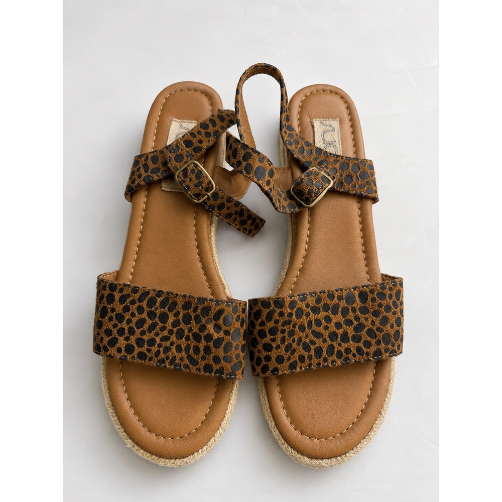 Leopard Print Espadrille Wedge Sandals Cheetah Ankle Strap Platform Brown